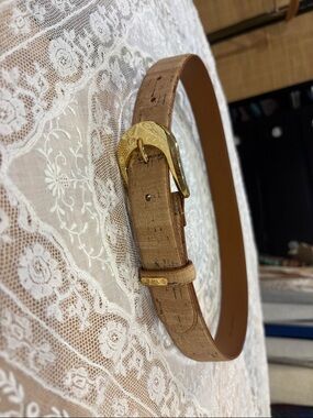 Ralph Lauren Cork Leather Belt with Gold Buckle